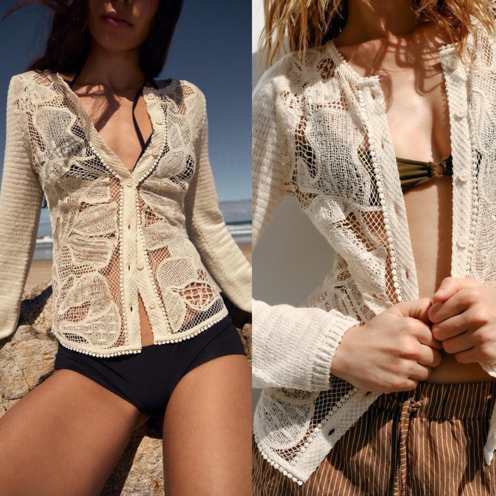 Zara Cream Lace Knit Cardigan